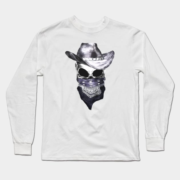 skull art, hat cowboy, bandanas, headband Long Sleeve T-Shirt by Collagedream